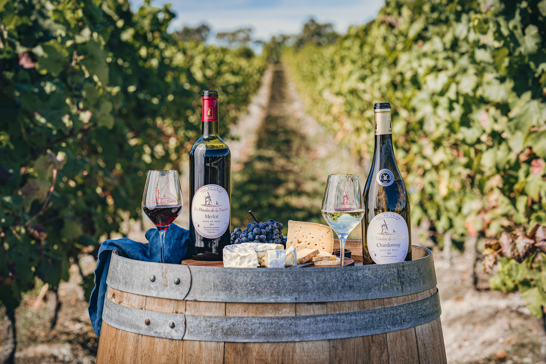 Le Moulin de la Touche vin vigneron raisin apéritif été vacances fromage Muscadet - © Emeline Boileau