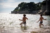 beach pornic creek sand bar terrace beach volleyball swimming young people