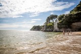 beach pornic creek sand bar terrace beach volleyball swimming young people