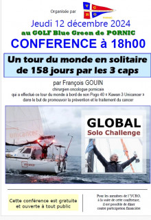 Conférence : tour du monde en solitaire de 158 jours par les 3 caps  Pornic