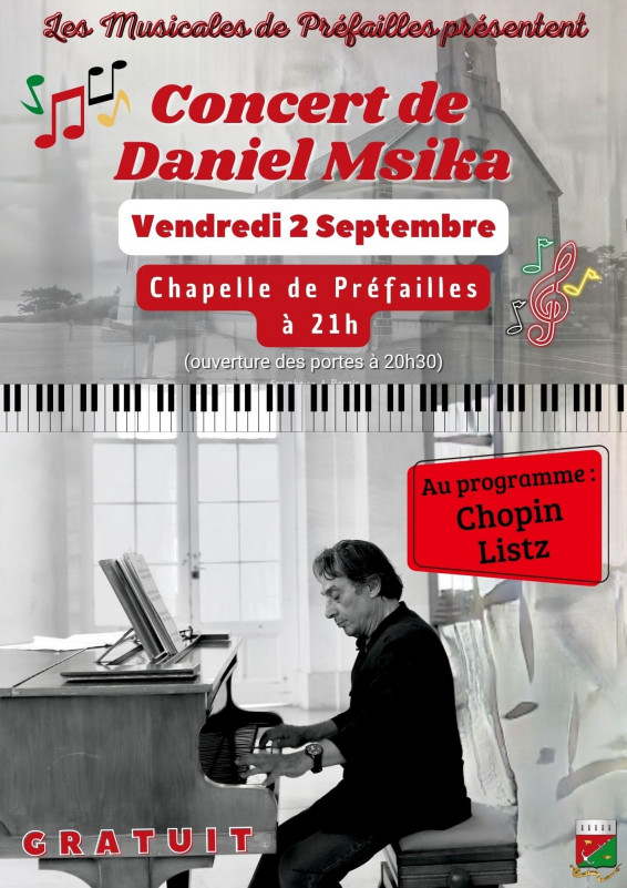 Affiche concert de Daniel Msika, concert, musique, prefailles, chapelle, destination pornic,