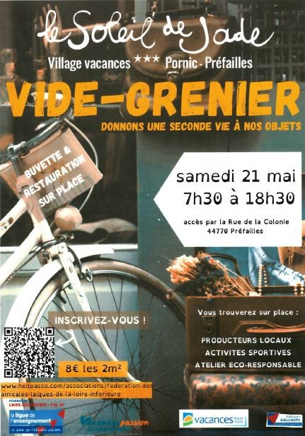 Affiche Vide-grenier au Soleil de Jade, prefailles, destination pornic, vide-greniers, 