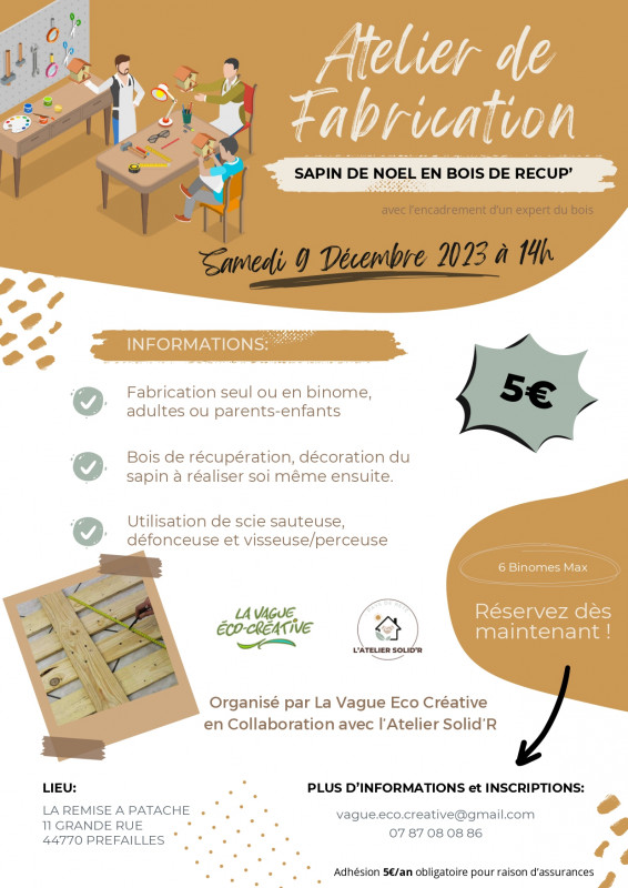 atelier sapin de noel préfailles la vague éco-créative solid'R destination pornic bois récup récupération remise à patache