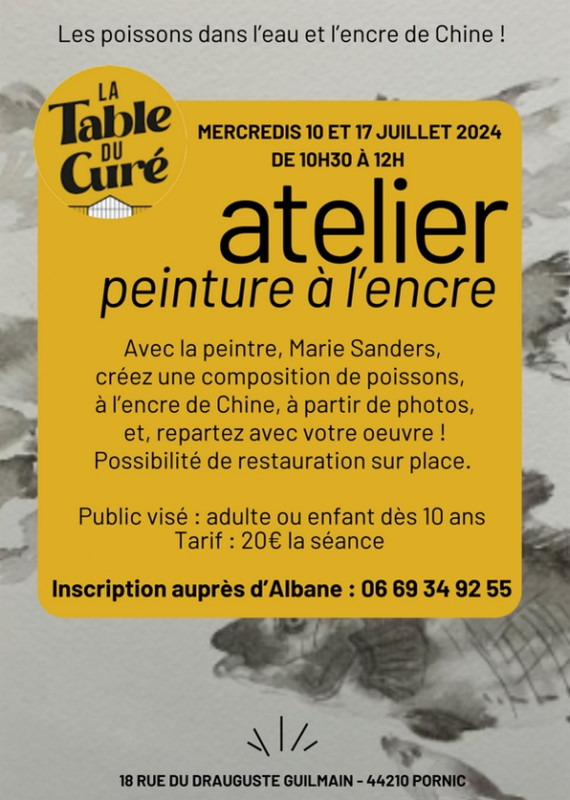 Atelier peinture à l'encre à la Table du Curé Pornic Marie Sanders