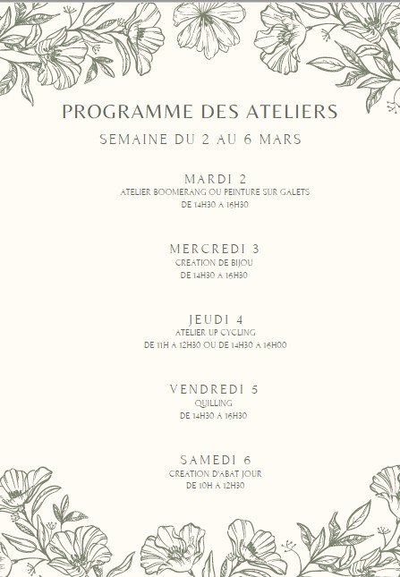 ATELIER QUILLING PROGRAMME ATELIERS SAPRIS'TEA PORNIC