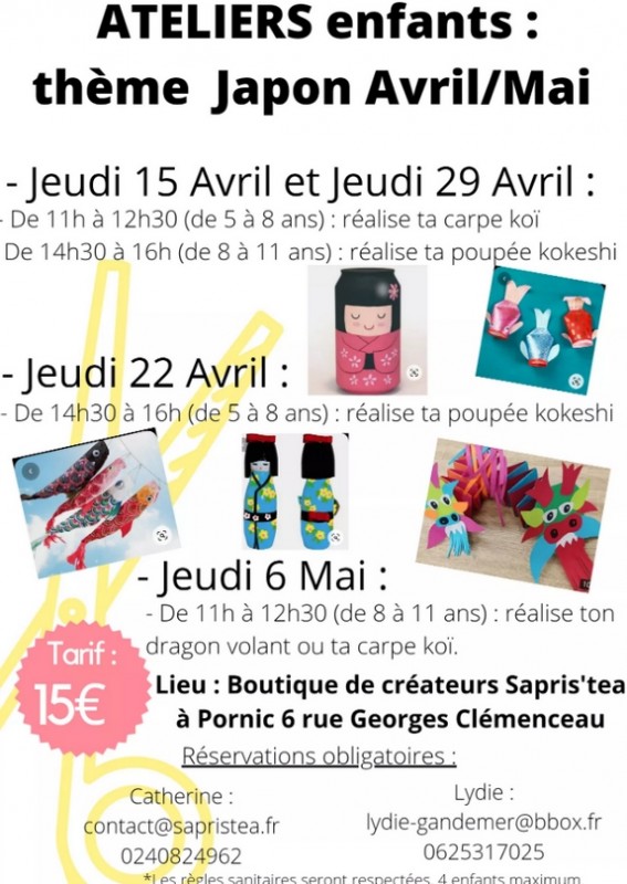 ATELIERS ENFANTS: THÈME DU JAPON PORNIC POUPÉE KOKESHI  CARPE TOÏ DRAGON VOLANT