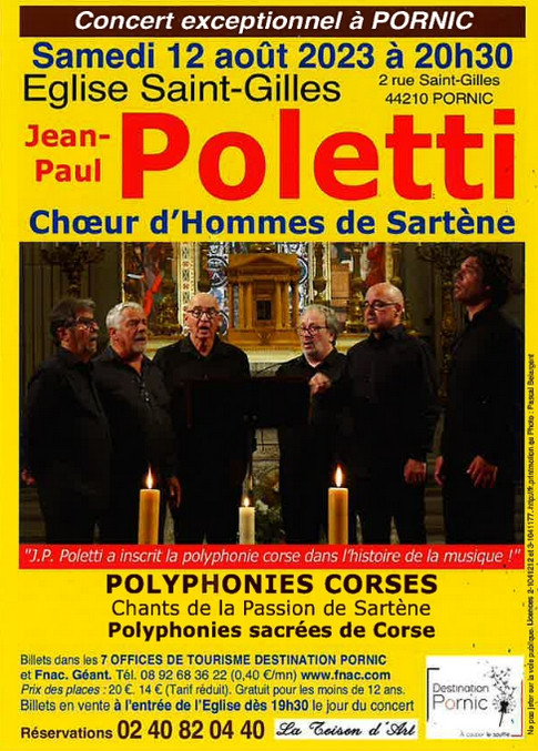 CONCERT: POLYPHONIE CORSE JEAN PAUL POLETTI ET LE CHOEUR D'HOMMES DE SARTÈNE PORNIC
