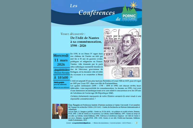 Vortrag: Vom Edikt von Nantes bis zu seiner Gedenkfeier, 1598–2026 Pornic Geschichte Reiseziel Pornic