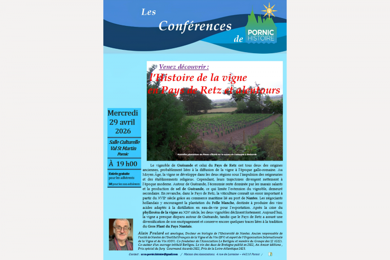 Conférence : Histoire de la vigne en Pays de Retz et alentours
