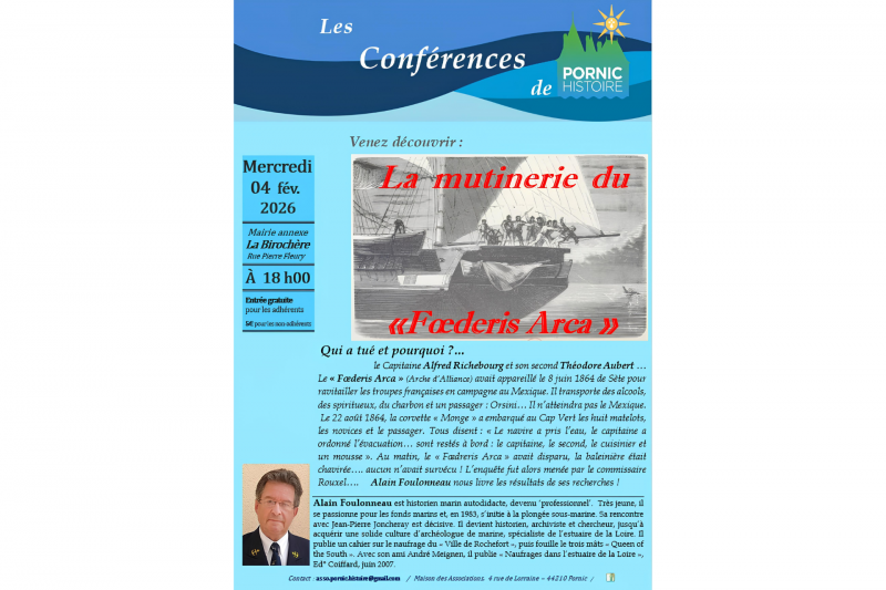 Conférence: La mutinerie du Foederis Area en 1864 Pornic histoire Destination Pornic