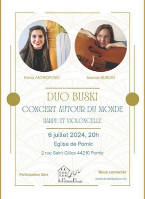  Duo Buski: violoncelle et harpe Pornic Debussy Bach Bloch