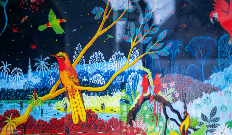 Exposition de peintures d'Alain Thomas: mille et une fééries pornic émaux de Longwy soies livres peinure naïve
