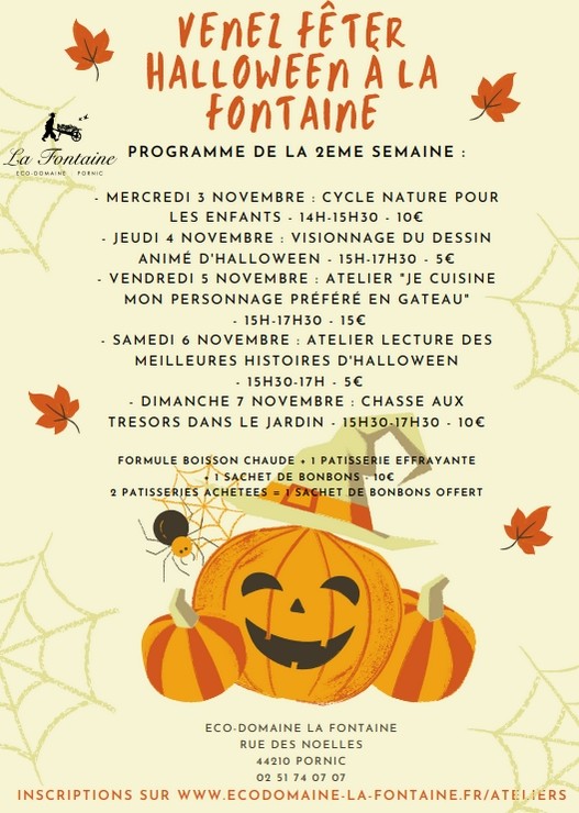 L'ECO DOMAINE DE LA FONTAINE AUX BRETONS FETE HALLOWEEN PORNIC ANIMATIONS LOISIRS ENFANTS ATELIERS