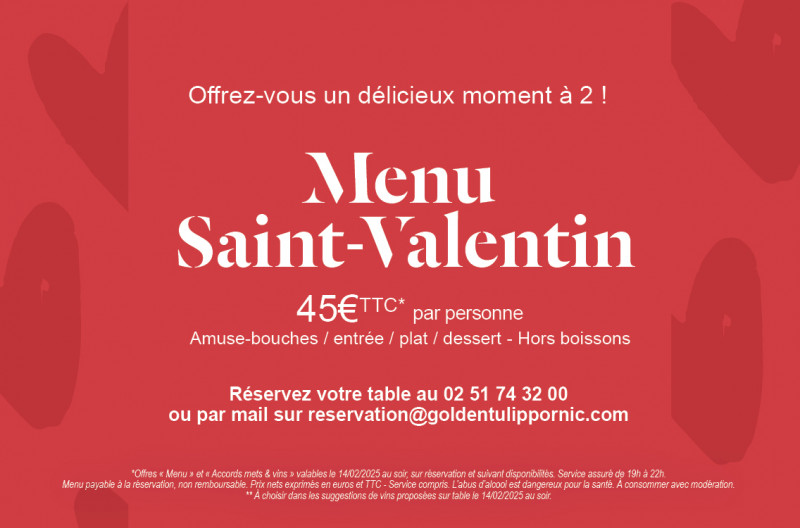 La Brasserie Golden Tulip Pornic - Menu Saint-Valentin 2025