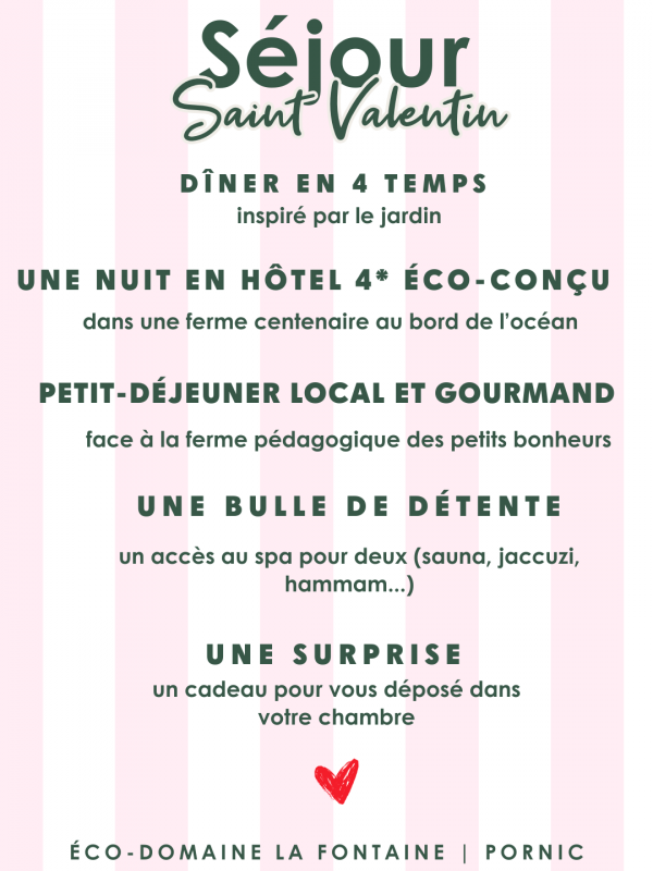 Repas de la Saint Valentin à Pornic, Sortir pour la Saint Valentin à Pornic, Menu de la Saint Valentin Pornic, Fêter la Saint Valentin loire atlantique, Séjour Saint-Valentin Pornic