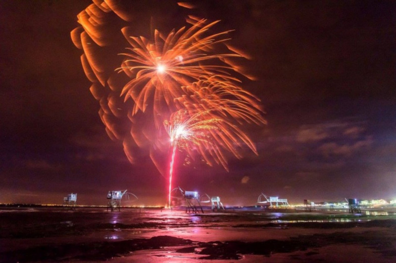 Illuminations des pêcheries, Saint-Michel-Chef-Chef, Tharon-Plage, Feu d'artifice, 15 août