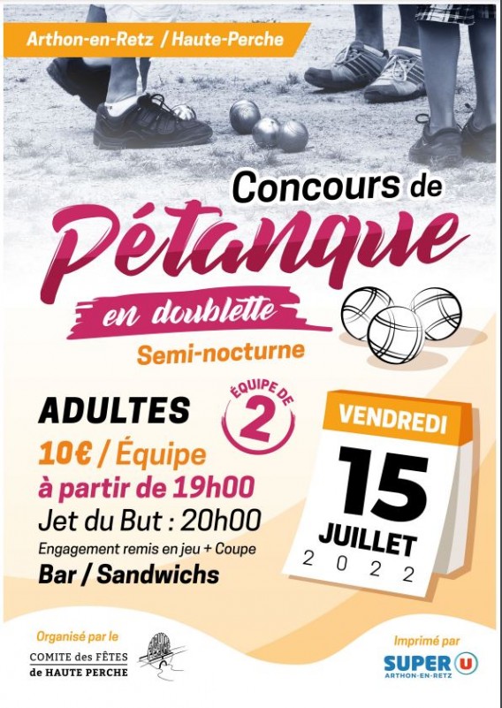 concours de petanque, semi nocturne, concours en doublettes, chaumes en retz; arthon, comité des fetes de haute perche, destination pornic