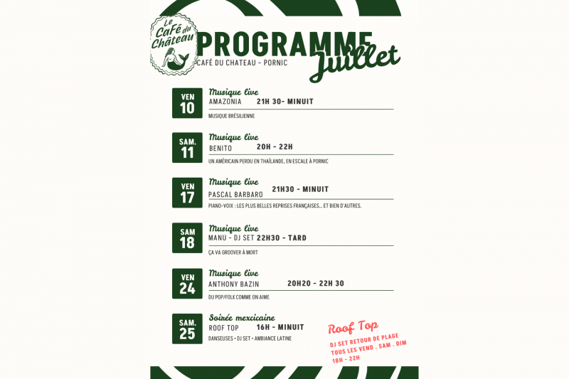 Summer programme: pop, rock, soul and world music at the Café du Château, Destination Pornic