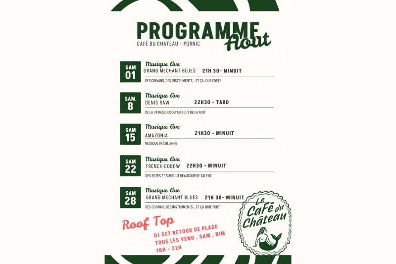 Summer programme – August 2026: pop, rock and blues at the Château Café, Destination Pornic