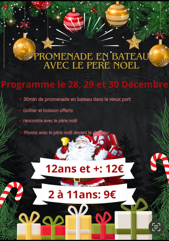 Promenade à bord de l'Evasion avec le Père Noël Pornic photo Père Noël goûter enfants mer 