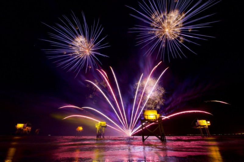 Illuminations des pêcheries, Saint-Michel-Chef-Chef, Tharon-Plage, Feu d'artifice, 15 août