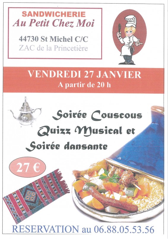 SOIREE COUSCOUS,QUIZZ MUSICAL ET SOIREE DANSANTE