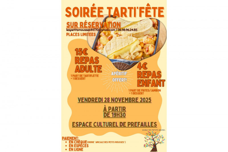 Soirée Tarti'fête école préfailles destination pornic amicale des petits mousses tartiflette