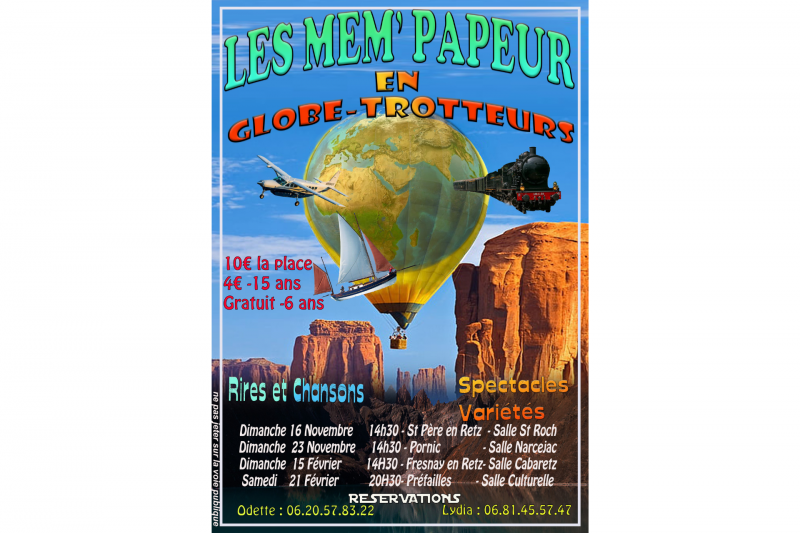 Show: Les Mem'papeur globetrotters laughter songs variety shows Préfailles Destination Pornic