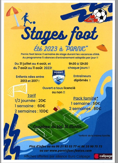 STAGE DE FOOTBALL PORNIC FOOT ETE 2023 PORNIC
