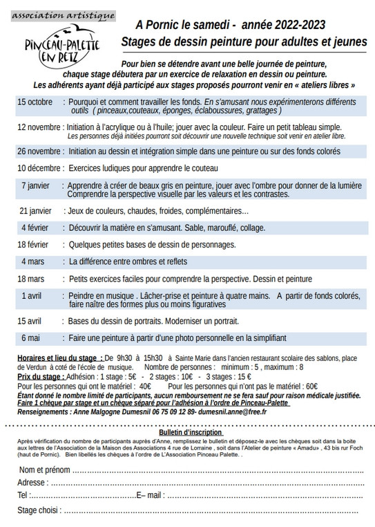 STAGES DE DESSIN-PEINTURE PORNIC