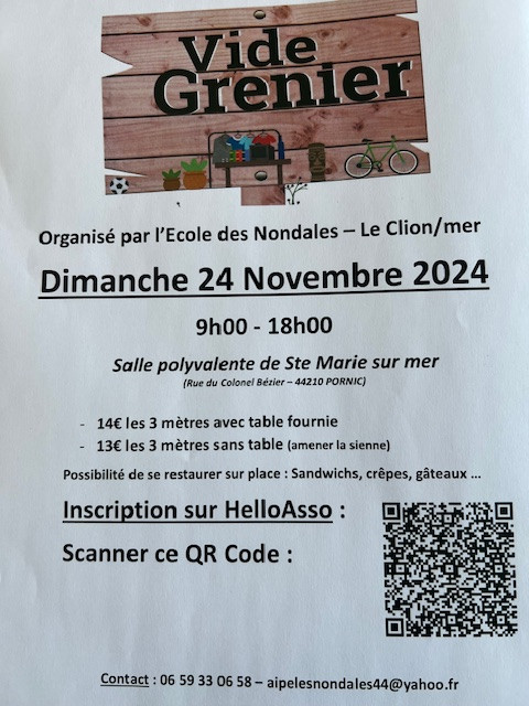 Vide-grenier par l'AIPE à Pornic salle polyvalente  mètre linéaire